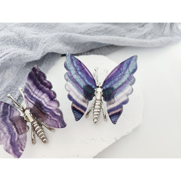 Rainbow Fluorite Butterfly Wings Crystal Carving - Picture 3 of 7